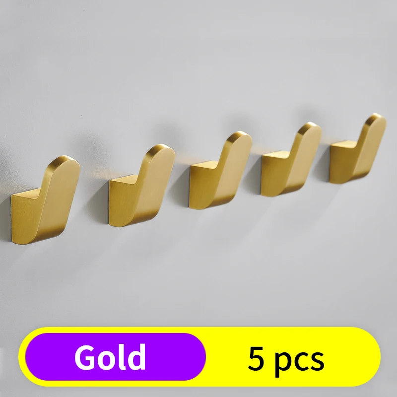 Gold-5pcs Крючок для халата, черные крючки для ванной, для полотенец, сумка для ключей, вешалка для шляп, декоративные крючки для пальто, настенная вешалка для одежды, аксессуары для ванной комнаты - Цвет: Gold-5pcs