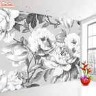Изготовленная на заказ черно-белая шелковая и палочка Цветочная Роза настенная бумага виниловая самоклеющаяся настенная бумага дизайн для стен спальни домашний декор