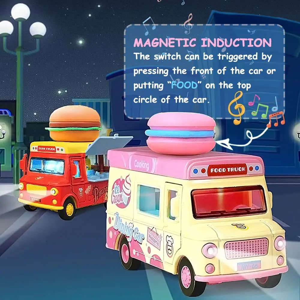 Pull Back Car Food Truck Vehicle Toy Car with Music, Light, Openable Doors, Awning, Ice Cream Toy Cart - Alloy Toy Trucks image 4