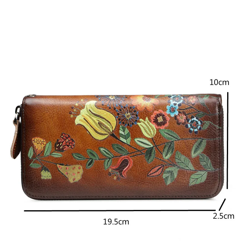 

YourSeason Ladies Vintage Cowhide Long Wallets And Purses Genuine Leather Women 2021 Floral Casual Phone Purse Card Holder