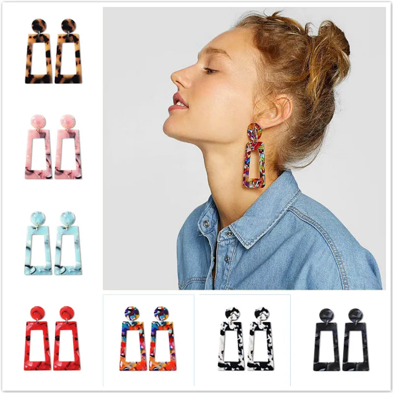 Женские прямоугольные серьги кольца разноцветные Геометрические Квадратные