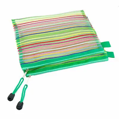 

10 Pcs Striped Gridding Bag Pen A5 File Paper Folder Green w Strap