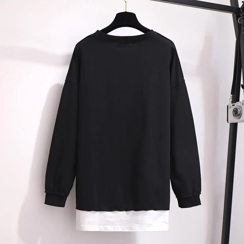2XL-6XL плюс размер Осенняя Женская толстовка хлопок Повседневный длинный рукав пэчворк пуловер 5XL большой размер зимний свитер Топы
