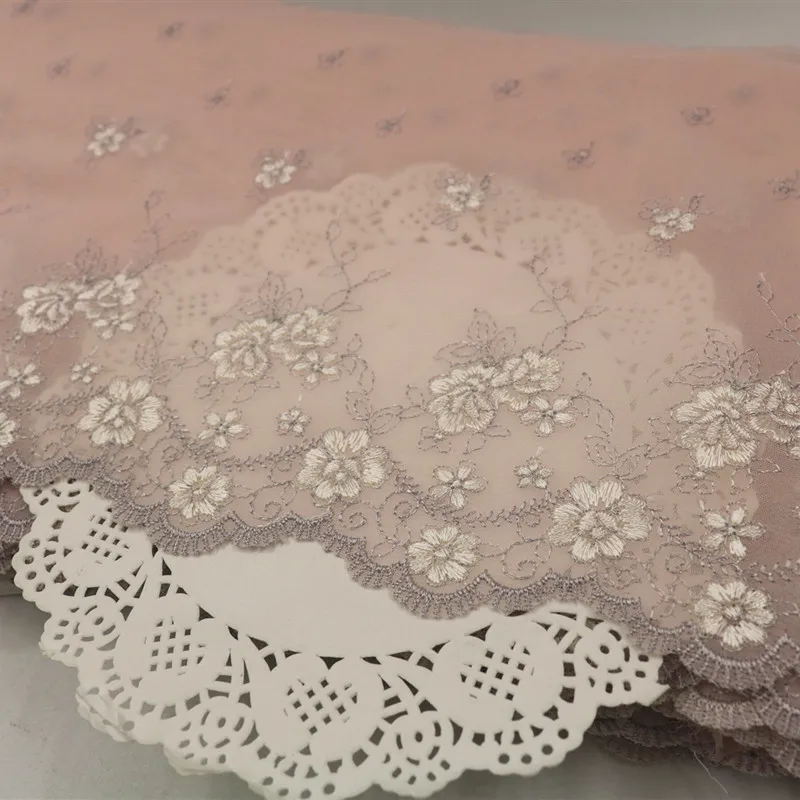 

1M Embroidery 3D Flower Lace Fabric Bridal Dress Pink Laces Ribbon Sewing Trim Wedding Fabric 19cm Organza Lace Decoration PL27