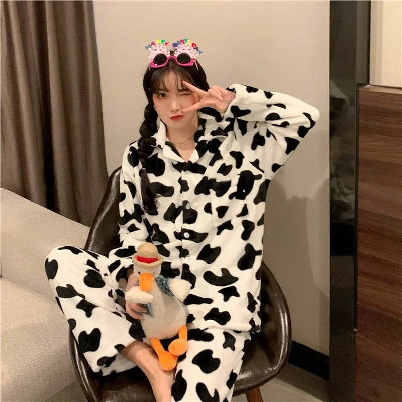 Autumn and Winter Pajamas Female Thickened Cute New Flange Velvet Girls Home Wear Can Be Worn Outside The Suit Pajama Set Women