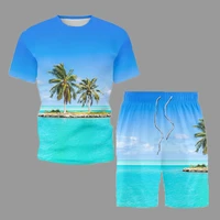 2021 summer clothing men short sleeve suit mens hawaiian beach casual wear coconut tree printed t shirt shorts fashion tracksuit