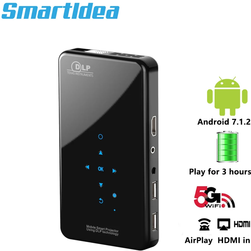 SmartIdea НОВЫЙ X2 Размер телефона HD проектор AC3 Android WiFi DLP смарт Beamer Bluetooth батарея
