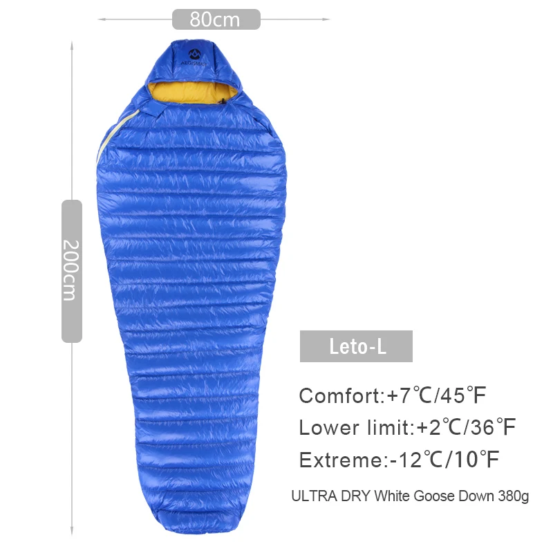 Blue L AEGISMAX Leto Открытый Кемпинг Туризм ультра сухой белый гусиный пух Мумия весна осень зима сверхлегкий спальный мешок - Цвет: Blue L