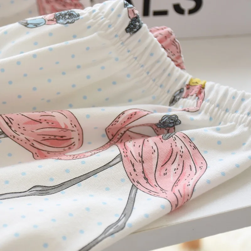 Women Cotton Homewear Pajamas Sets Long-Sleeved Trousers Ladies Pajamas Suit Flamingo Print Style Lovely Home  Wear ouc534