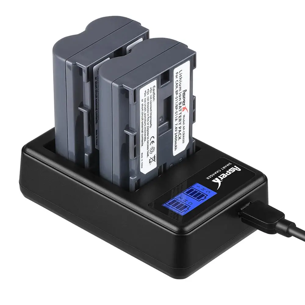 Аккумуляторы и зарядное устройство 2 шт. 2400 мАч Φ BP 511 BP511 BP511A + ЖК дисплей USB двойное