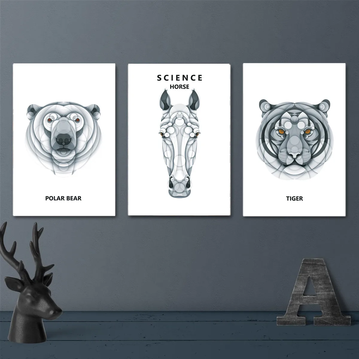 Nordic Polar Bear Horse Tiger Head Sculpture Canvas Poster Animal Picture Wall Home Art Decor | Дом и сад