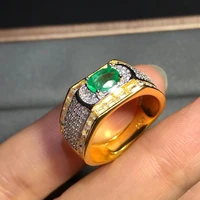 natural emerald ring 925 silver man ring luxurious atmosphere dignified and elegant