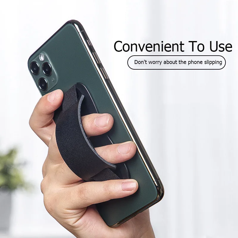 universal anti slip belt pu leather mobile phone finger holder back cover belt phone holder sling stand for iphone ipad samsung free global shipping