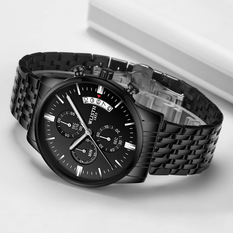 

WLISTH Quartz Multifunctional Individuality Watch Men Stainless Steel Strap Waterproof Fashion Man's Wristwatches Luminous