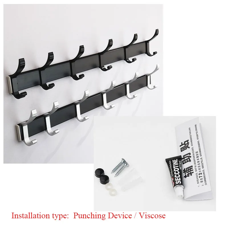 

Space Aluminum Moving Coat Double Hook Wall Hanging Behind The Door Clothes Hook Bathroom Towel Row Hook