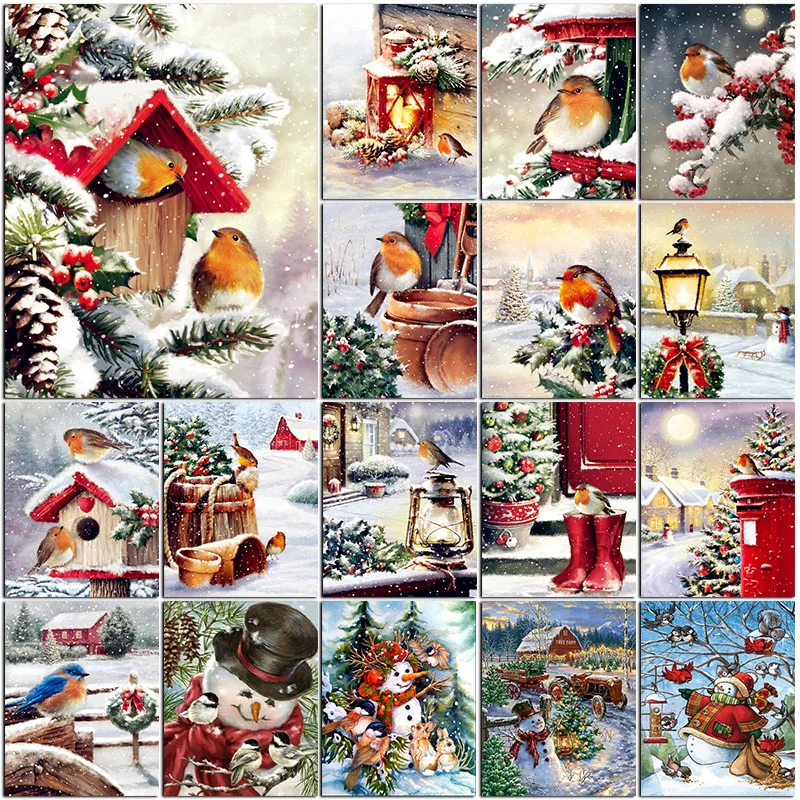 

New Diamont Embroidery Snowman Scenery Diamond Painting Animal Bird Full Square Round Christmas Mosaic Diy Snowflake Home Decor