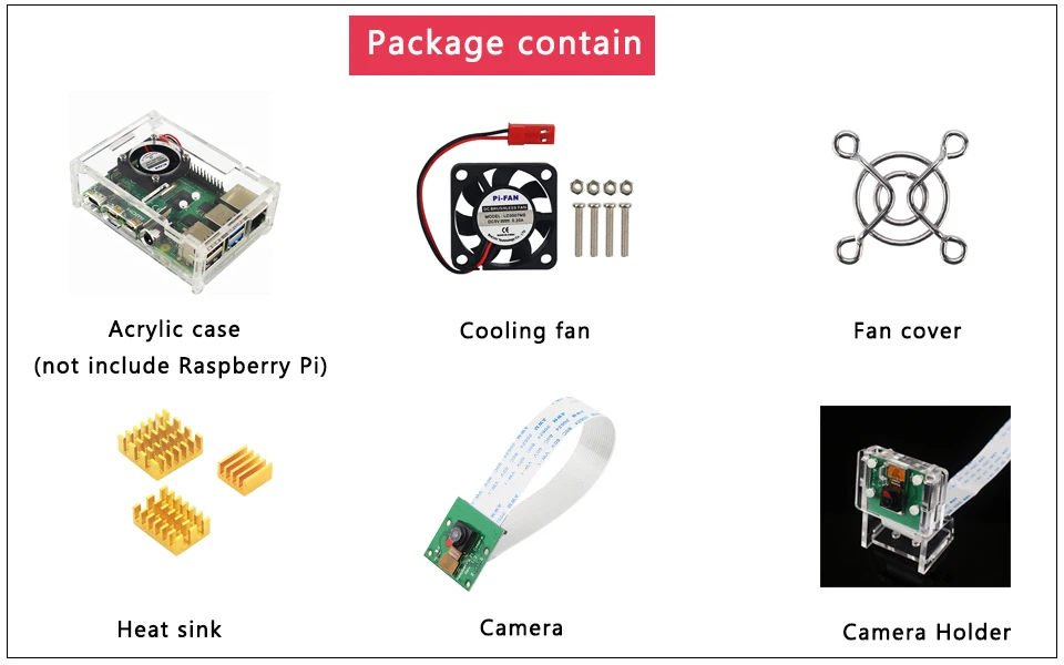 Raspberry Pi 4 Модель B акриловый чехол+ 5MP OV5647 камера+ FFC+ акриловый держатель+ вентилятор охлаждения+ радиаторы для Raspberry Pi 4