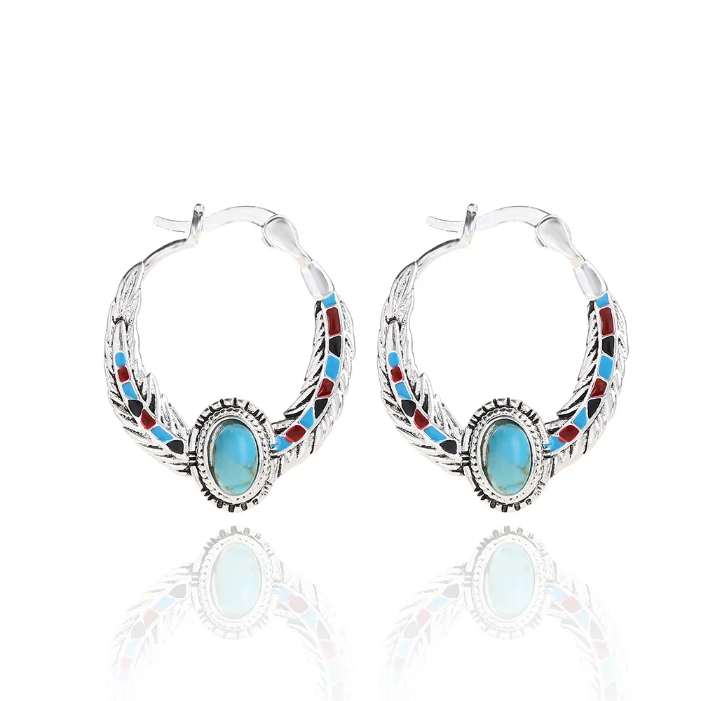 

Vintage Injun Style Jewelry For Women Eagle Feather Earrings With Turquoise Stone Earrings Party And Wedding Fine Jewelry