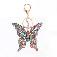 1pcs fashion ornaments colorful rhinestone butterfly keychain alloy craft car pendant gift lady bag key ring