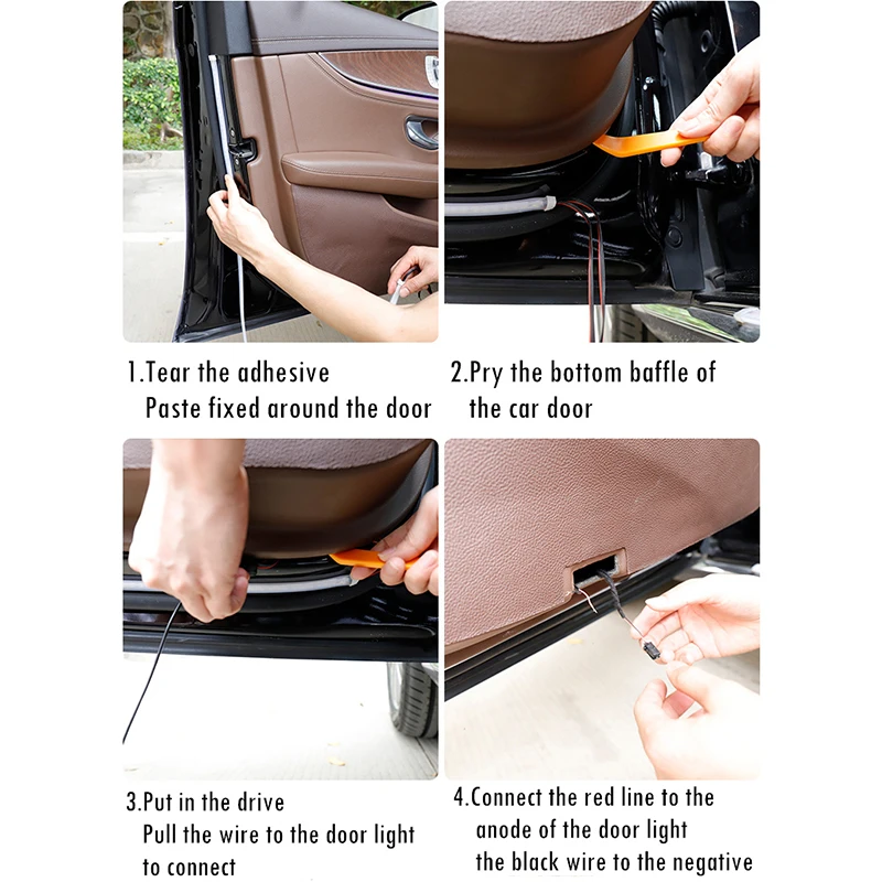 

Car Interior Door Welcome Light LED Safety Warning Strobe Signal Lamp Strip 120cm Waterproof 12V Auto Decorative Ambient Lights