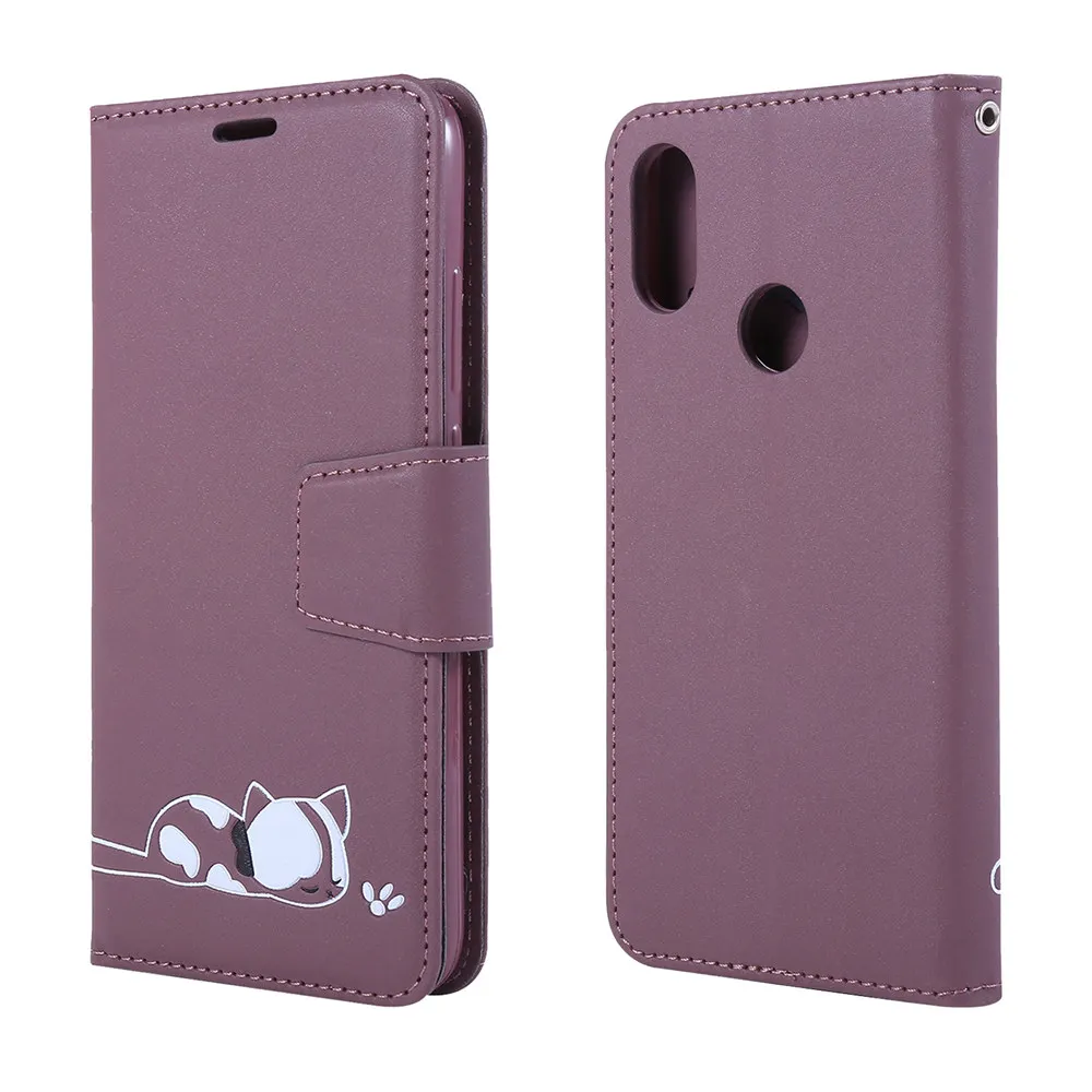 Роскошная Кожаная Обложка для книги чехол для Xiaomi mi A2 Lite Red mi Note 7 6 Pro Sleepy Cat флип-чехол с слотами для карт Landyard