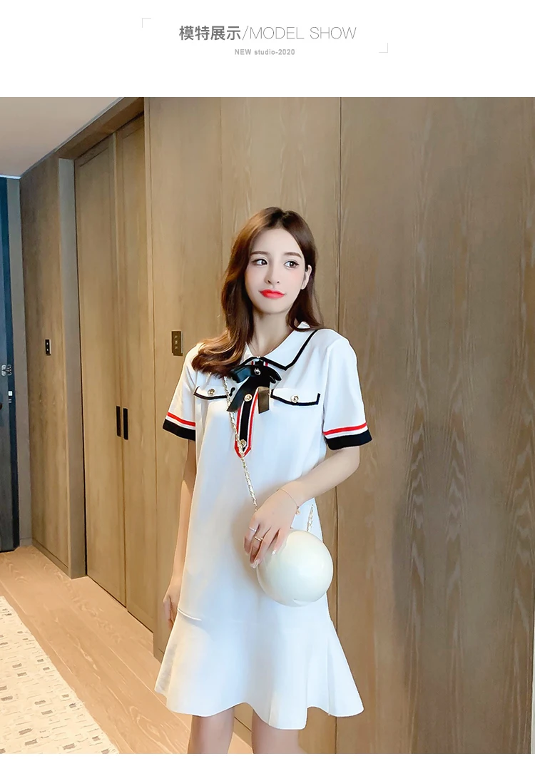 Женское трикотажное платье с бантом модельное элегантное в британском стиле для