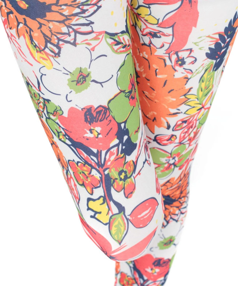 

Summer Flowers Printing Leggings for Women Girls Plus Size Elastic Stretch Soft Pants High Waist Milk Fitness Breathable Leggins