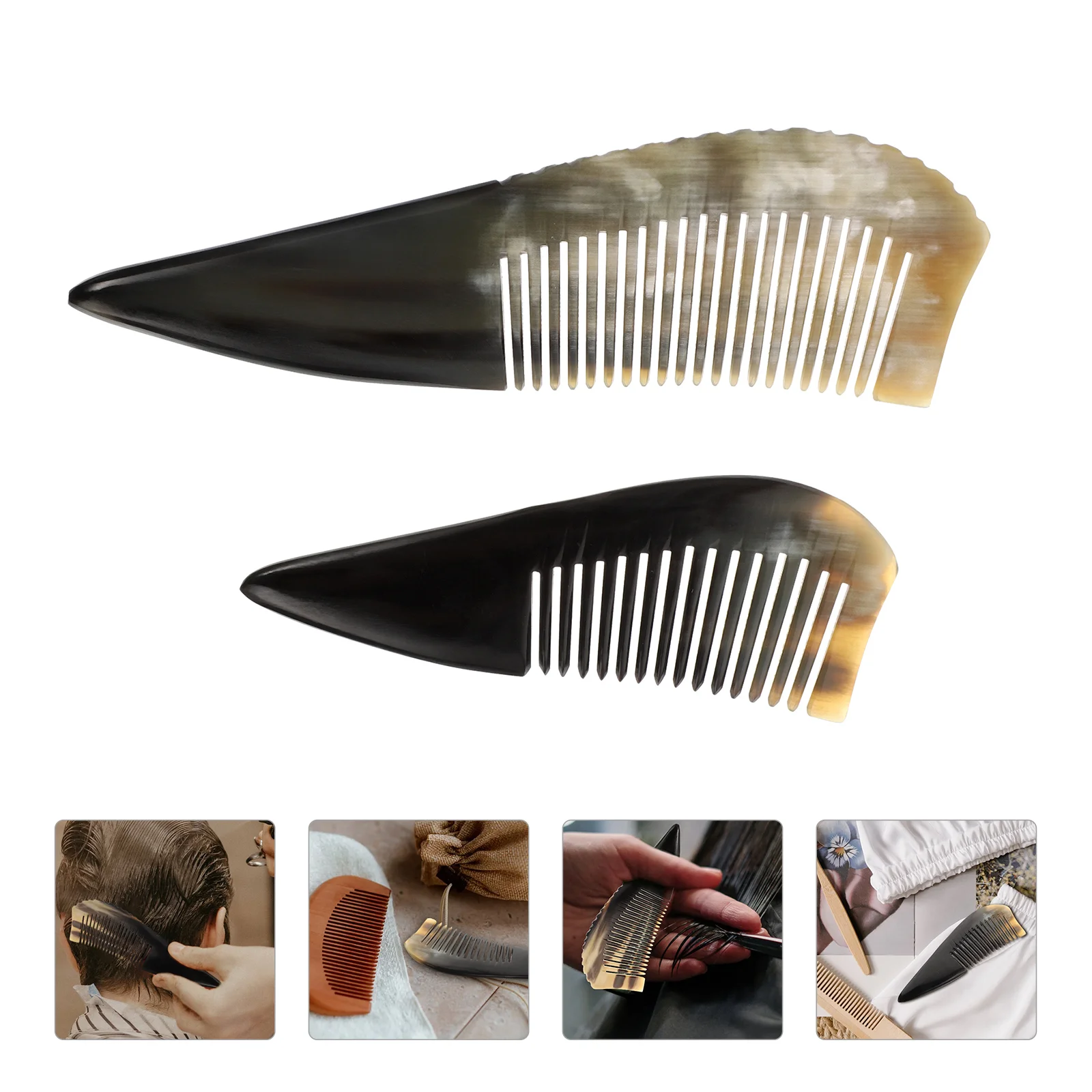 

2Pcs Practical and Portable Yak Horn Combs with Natural Grain Combs (Black)