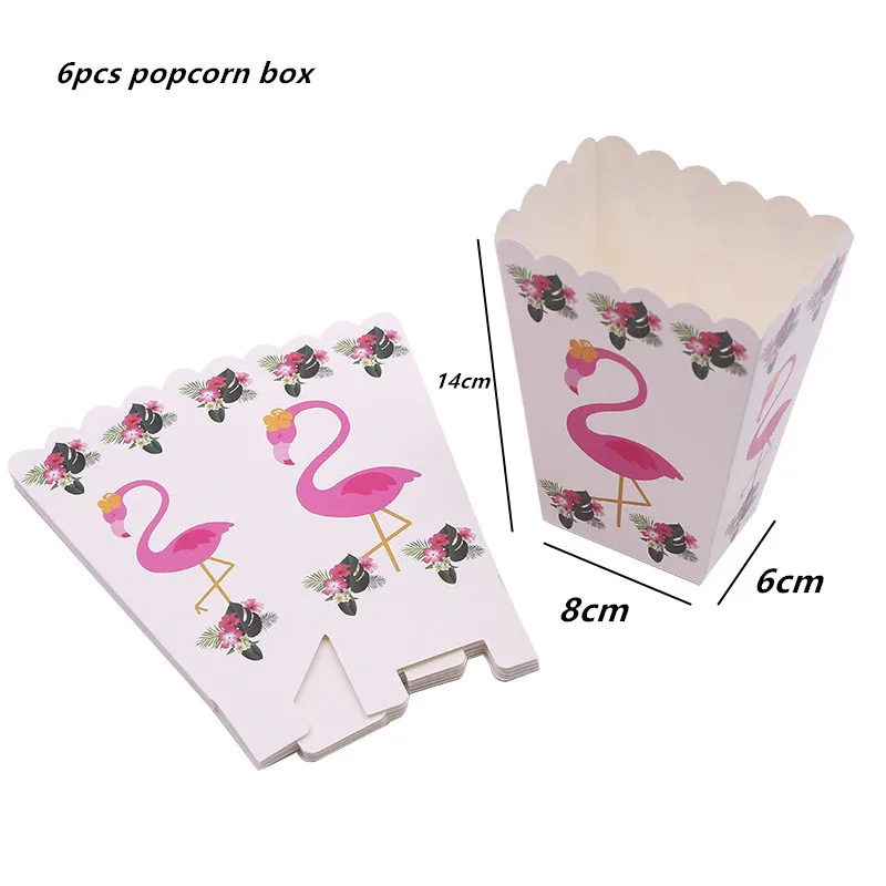 6pcs popcorn box Гавайская летняя одноразовая посуда для дня рождения Фламинго Пальмовые Листья бумажная салфетка под тарелку кружку тропические Свадебные вечерние мероприятия - Цвет: 6pcs popcorn box