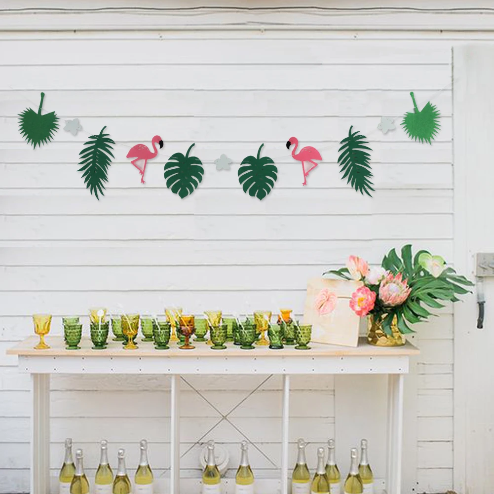 Flamingo Leaf Hanging Garland Decorations Summer Hawaiian Birthday Party Banner For Luau Tropical Beach Carnival Supply | Дом и сад