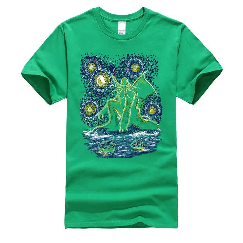 Футболки мужские с 3D-принтом звездной ночи Ктулху из чистого хлопка классическим