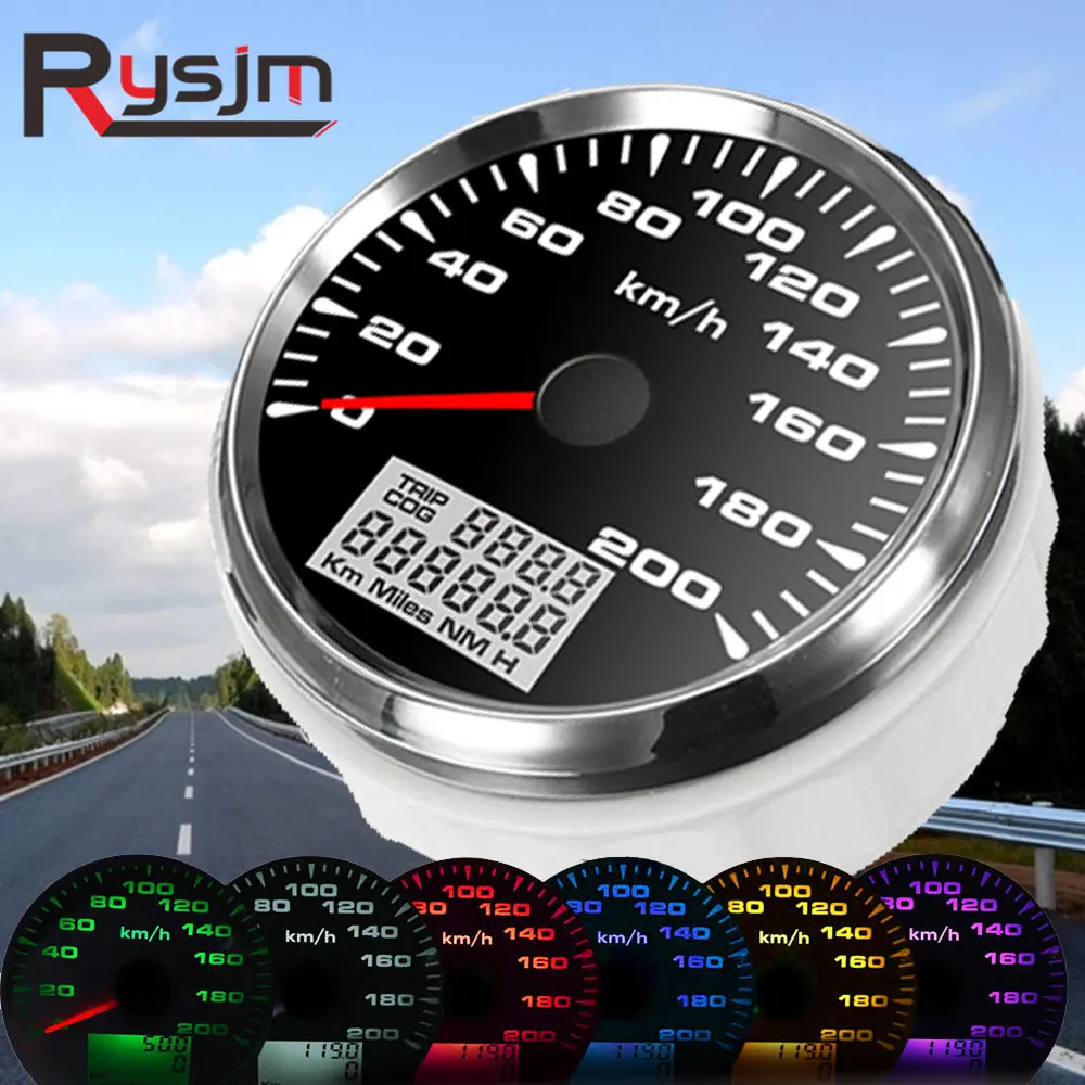 85 мм GPS измеритель скорости 7 цветов подсветка Мотоцикл лодка автомобиль 200 км/ч