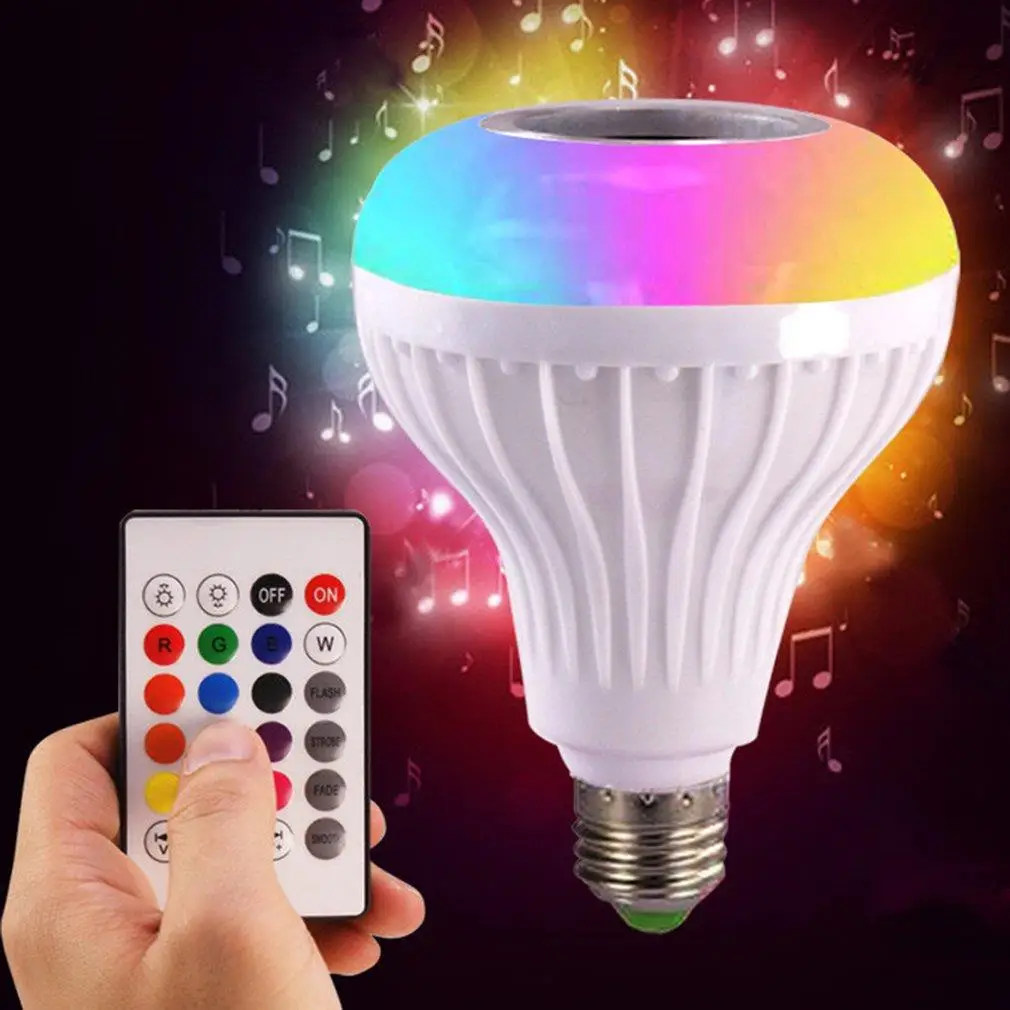 

Bluetooth Speaker Smart LED Bulb E27 RGB Light 12W Music Playing Dimmable Wireless Led Lamp with 24 Keys Remote Control