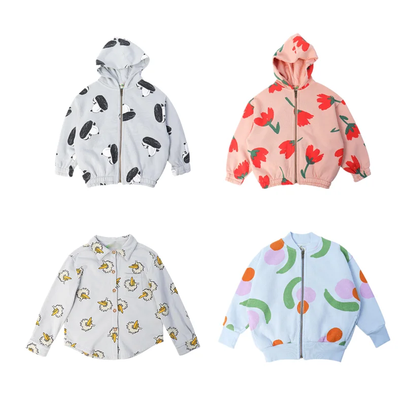 

Autumn Winter Children's Hooded Coat Cotton Neutral Casual Print Plush Zipper Button Cardigan Lapel Jacket 2021 Boys Girls New