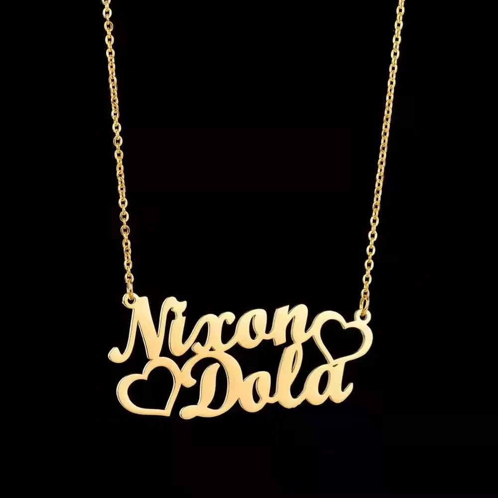 

Customized Name Necklace Personalized Nameplate Jewelry Stainless Steel Necklace with Double Heart for Women Gold Jewelry