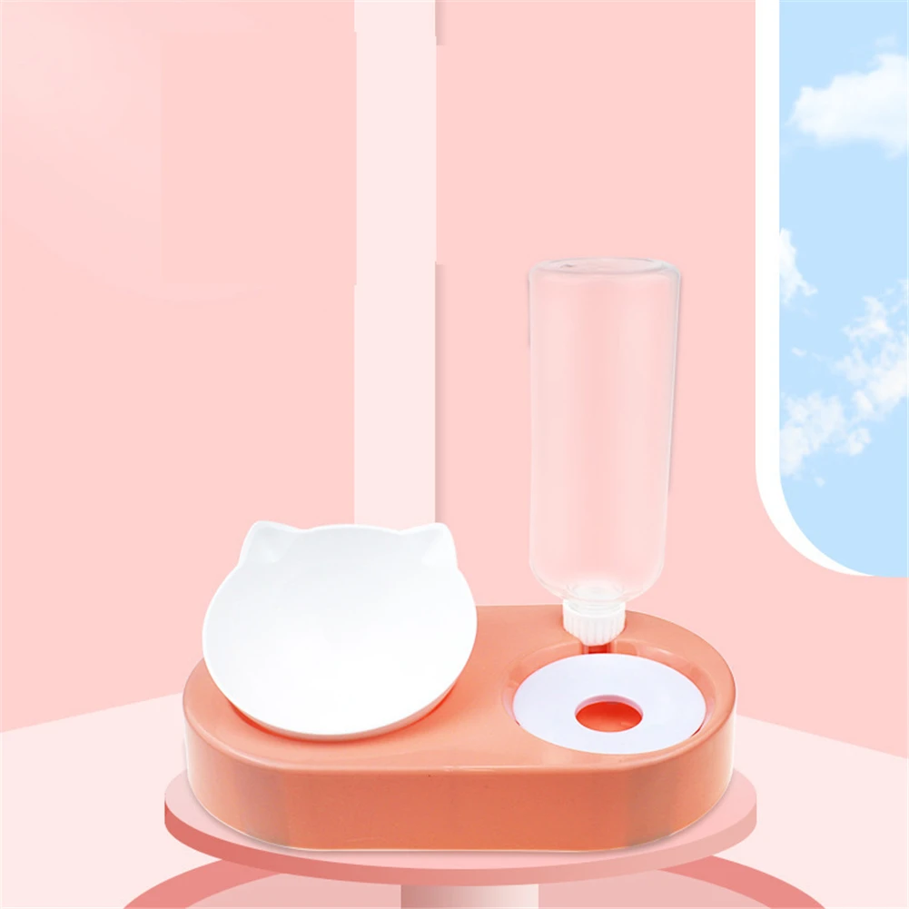 

Pet Double Bowl Cat Automatic Water Dispenser Dog Feeding Bowls With Raised Stand Kitten Feeder Protection Cervical Food Dishes