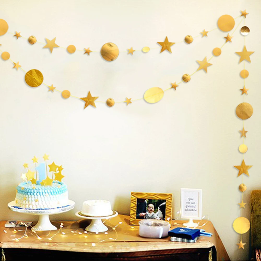 Звезда Круглый Золотой занавес гирлянда золото серебро бумага флэш баннер цепь