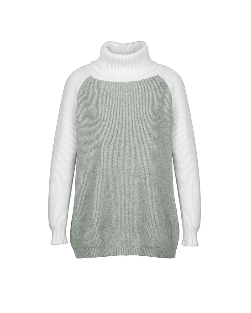 

High Collar Women Sweater Color Patchwork Long Sleeve Casual Knitted Pullovers 2020 Autumn Winter High Street Loose Sweater Tops