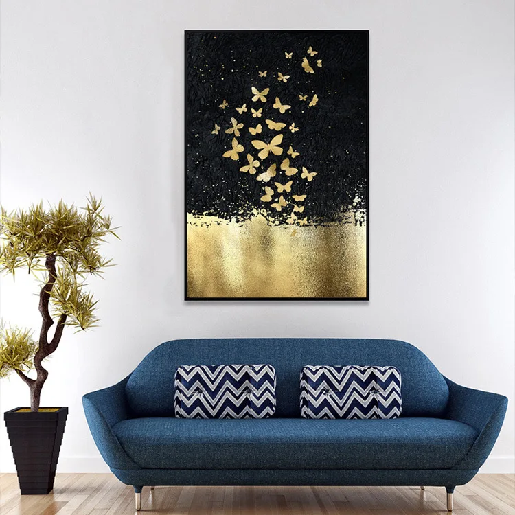 Картина маслом Золотая фольга Рыбная Группа Абстрактная бескаркасная