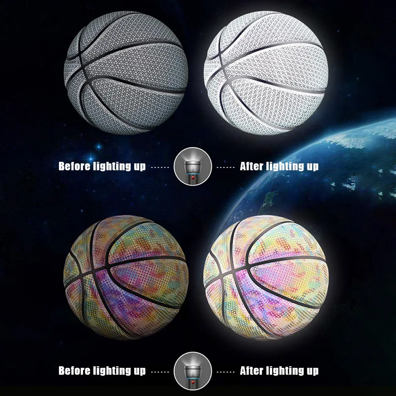 

Hot Glowing Reflective Basketball Night Colorful Wear-Resistant Basketball Sports Ball MVI-ing
