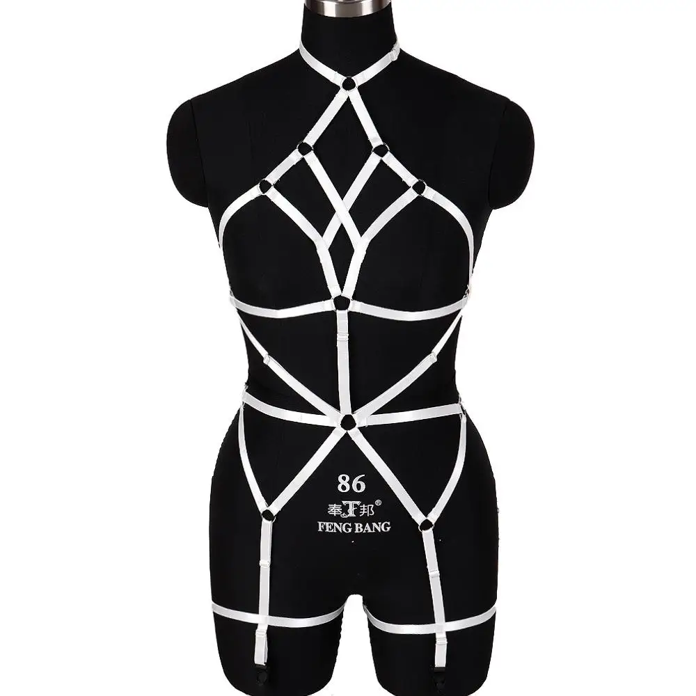 Sexy Body Harness Strappy White Tops Cage Waist Belt Garter Plus Size Set Hollow Out Punk Goth Clubs Lingerie Festival Wear | Женская