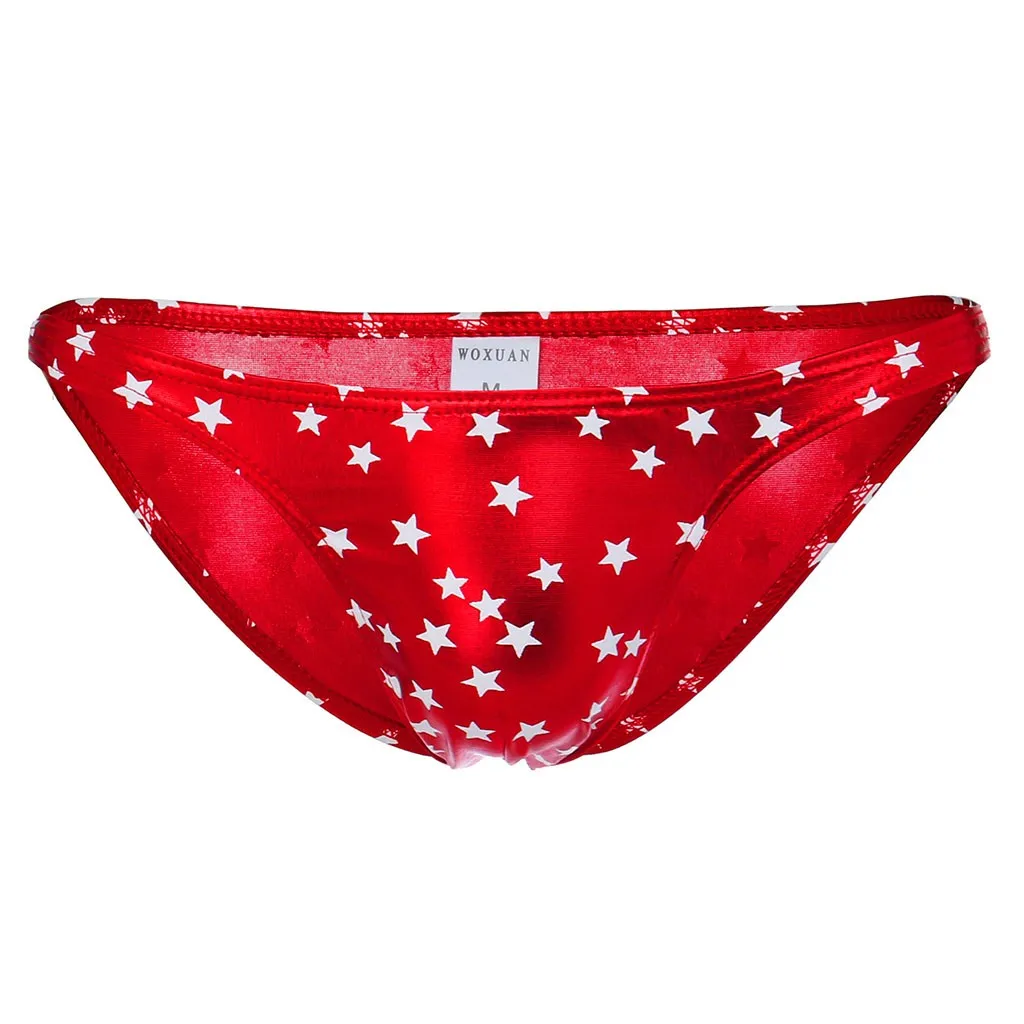 Мужские трусы брифы из искусственной кожи черные мягкие с принтом в виде звезд