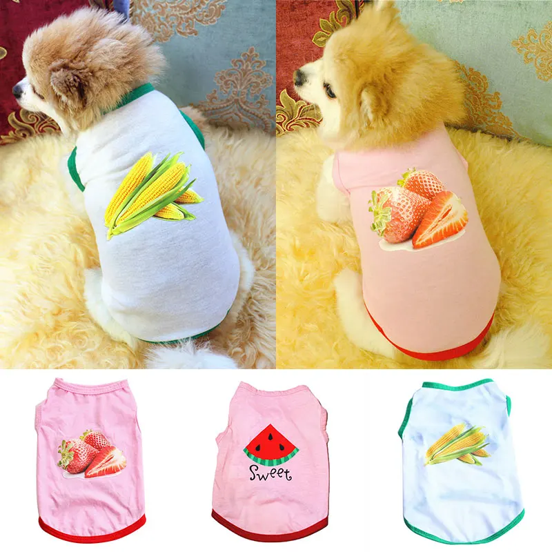 

2021 New Summer Simple Thin Cat T-shirt Dog Clothes Strawberry Printing Puppy Dog Accessory Dog Shirt Soft Sleeveless Pet Vest