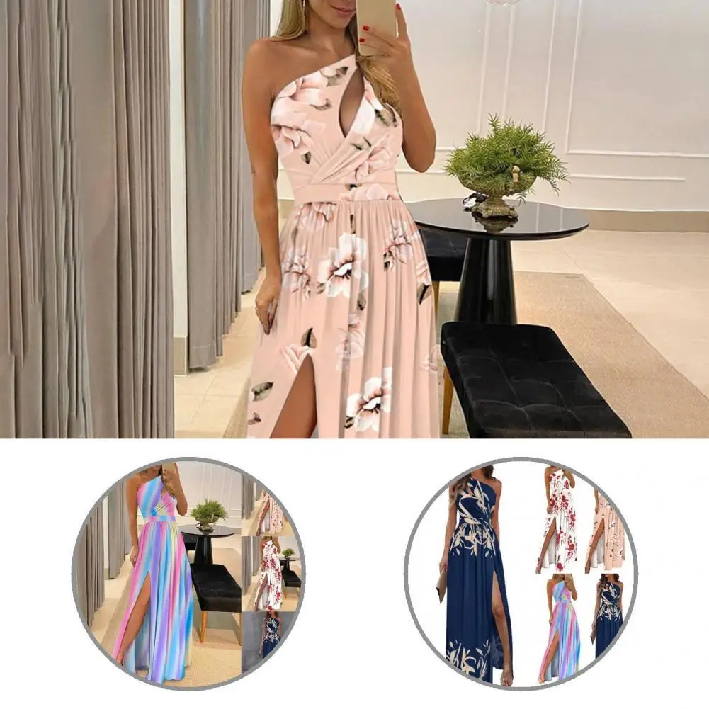 

Lady Popular Skew Neck One Shoulder Formal Dress Women Maxi Dress One Shoulder for Banquet