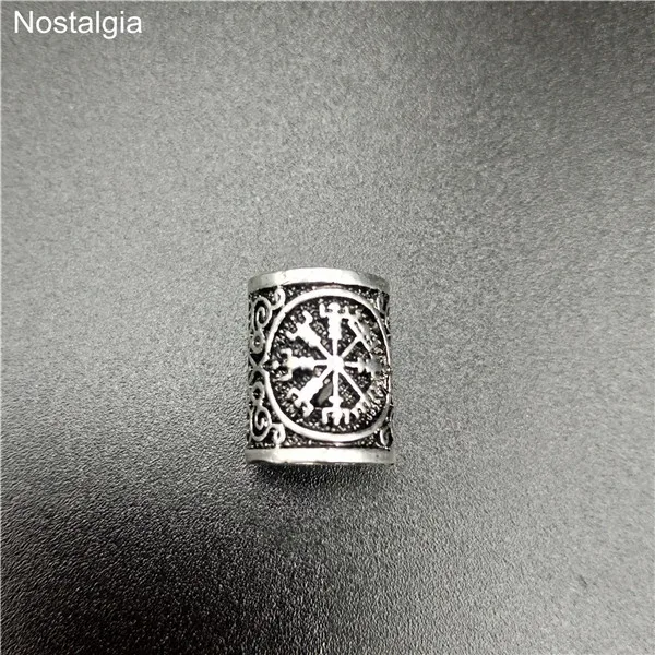 antique silver 6 Руна викингов волосы борода Валькнут Vegvisir компас Снежинка кельты Узел Троицы талисманы для бороды большое отверстие бисера браслет с рунами DIY - Цвет: antique silver 6