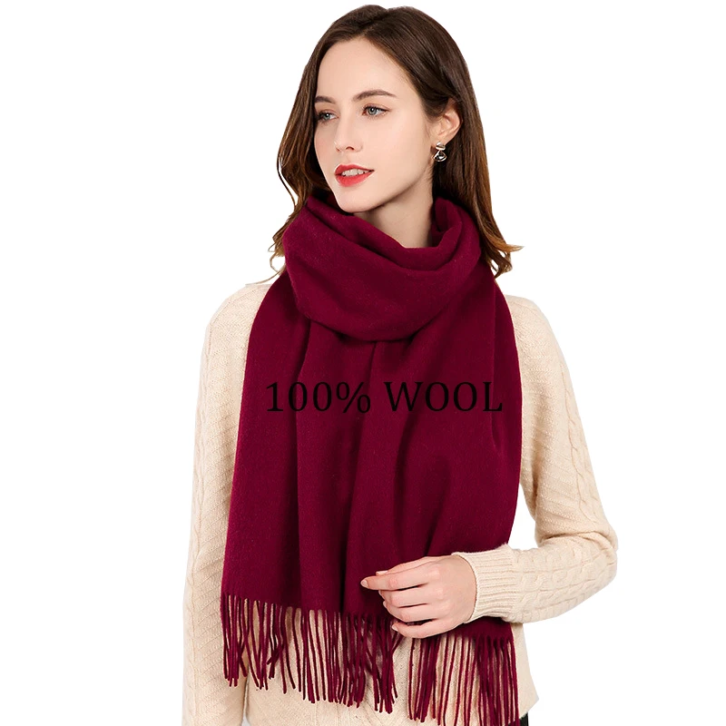 Новый базовый женский однотонный теплый шарф из 100% монгольской шерсти с