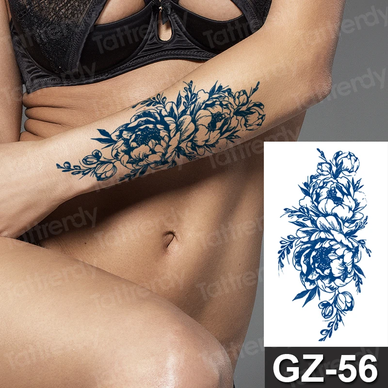 

temporary tatoo for women girls tattoo flower rose peony moon feather pattern sexy body art tattoo sticker juice ink long last