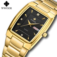 wwoor new men watches 2022 luxury gold black square quartz watch men bracelet waterproof week date wrist watch relogio masculino