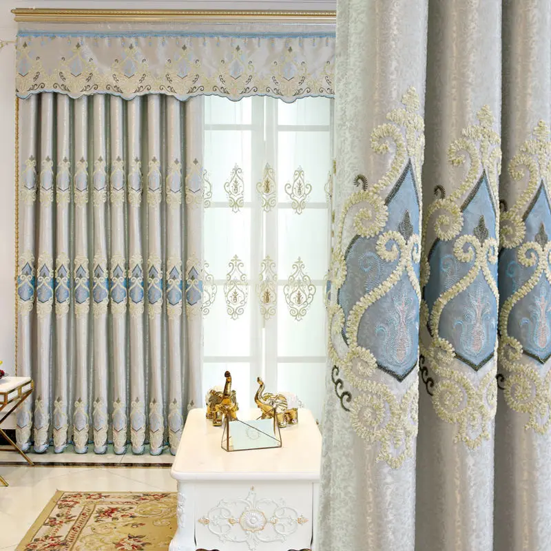 

Luxurious European Chenille Curtain Blackout Curtains for Living Room Bedroom Kirchen Jacquard Embroidery Fabric Drapes Blinds