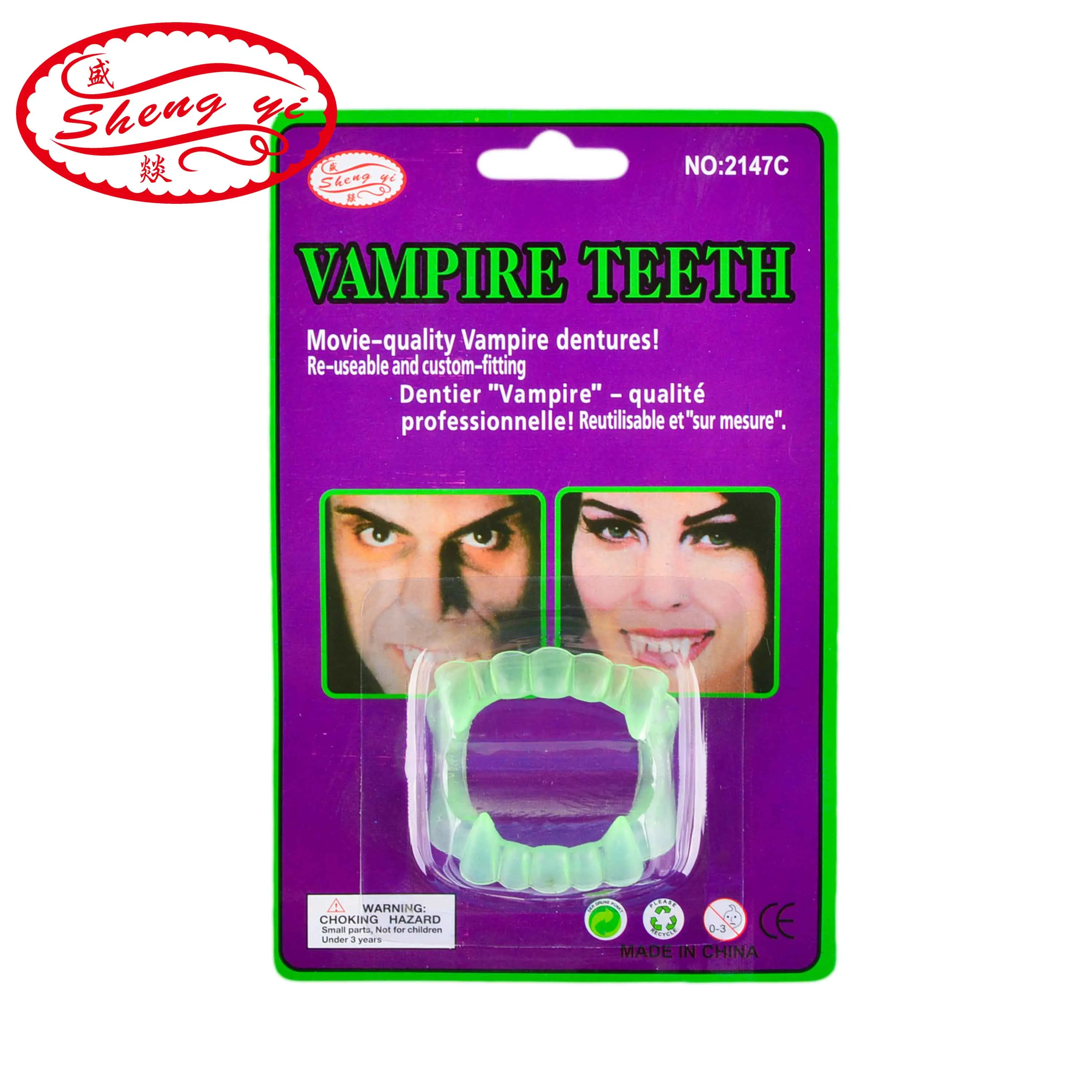 

SHENGYI 1Pcs Vampire Fake Teeth Glow Luminous Dentures Light Up Mouth Braces Zombie Fangs Halloween Party Cosplay Prop Trick Toy